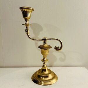 Vintage English Genie Design Brass Candlestick Candle Holder Asymmetrical- Heavy